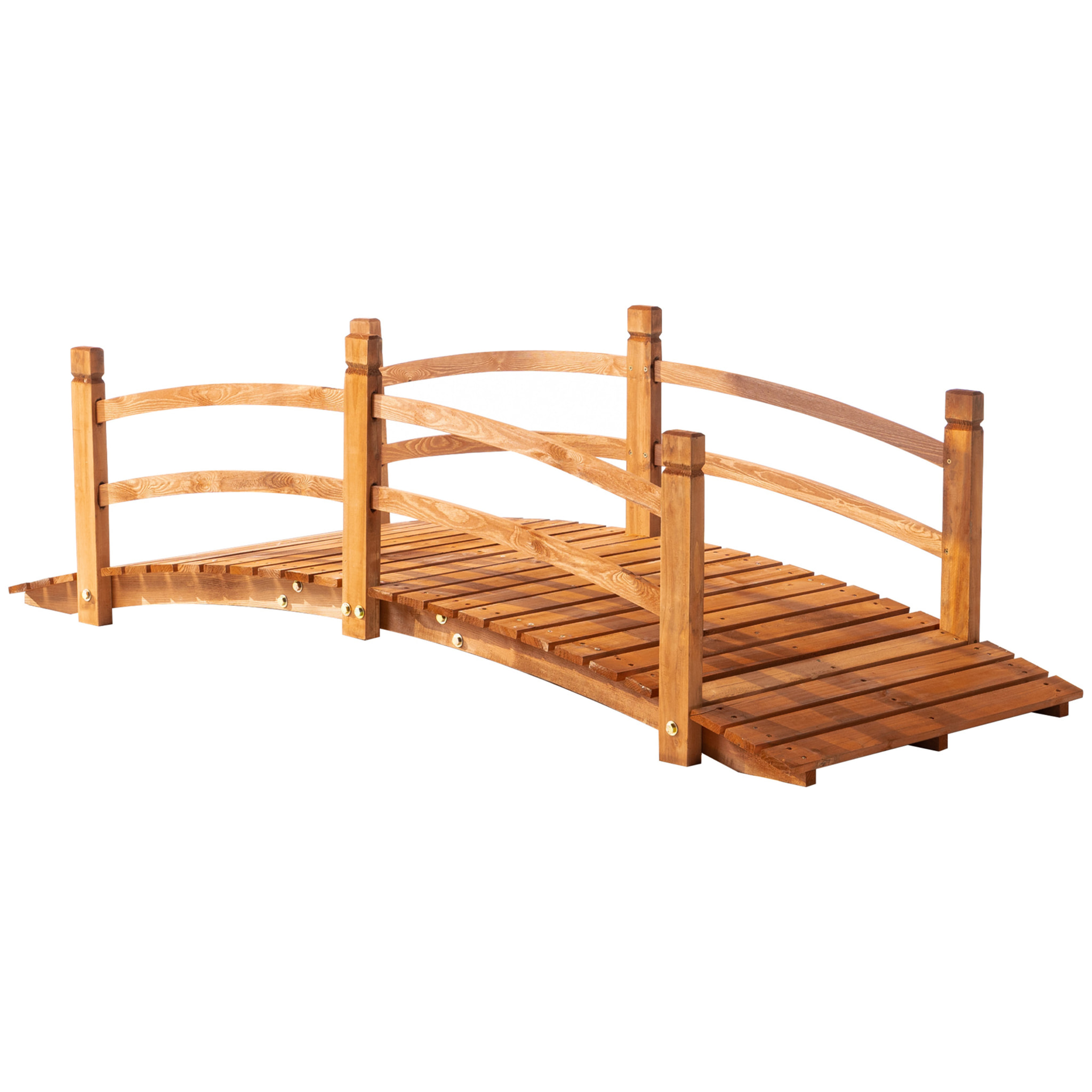 Puente de Aro de Madera con Pasamanos Puente de Jardín para Decoración Patio Carga 200 kg 185x72x58 cm Natural