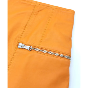 Pantaloncino sfoderato in pelle arancione nappa effetto liscio