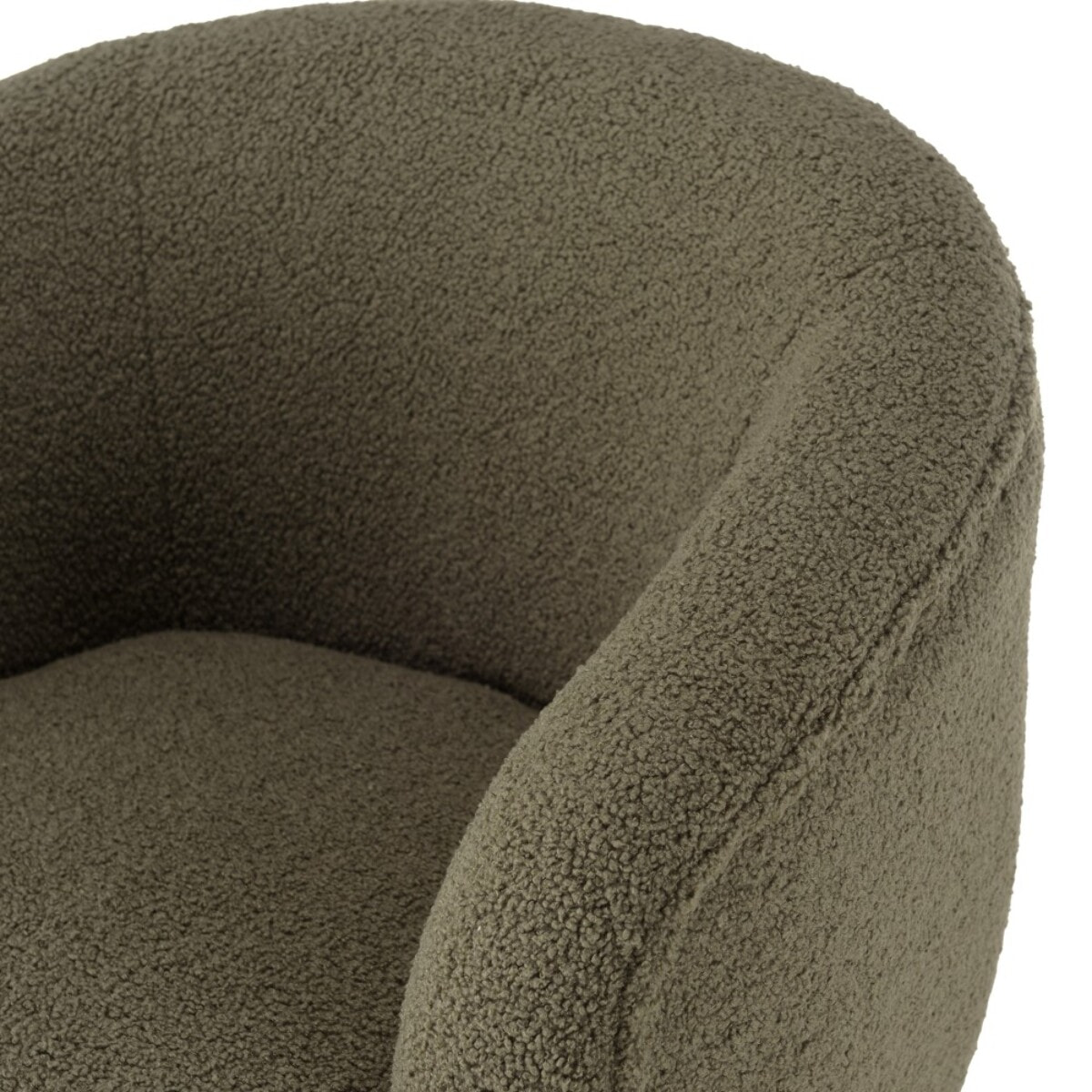 AGATHE - Fauteuil cosy tissu bouclette vert kaki pieds métal noir
