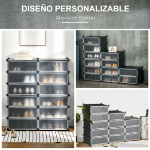 Zapatero Modular Cubos de Plástico Armario Modular para Zapatos con 12 Cubos con Puerta Diseño Bricolaje para Entrada Dormitorio Negro