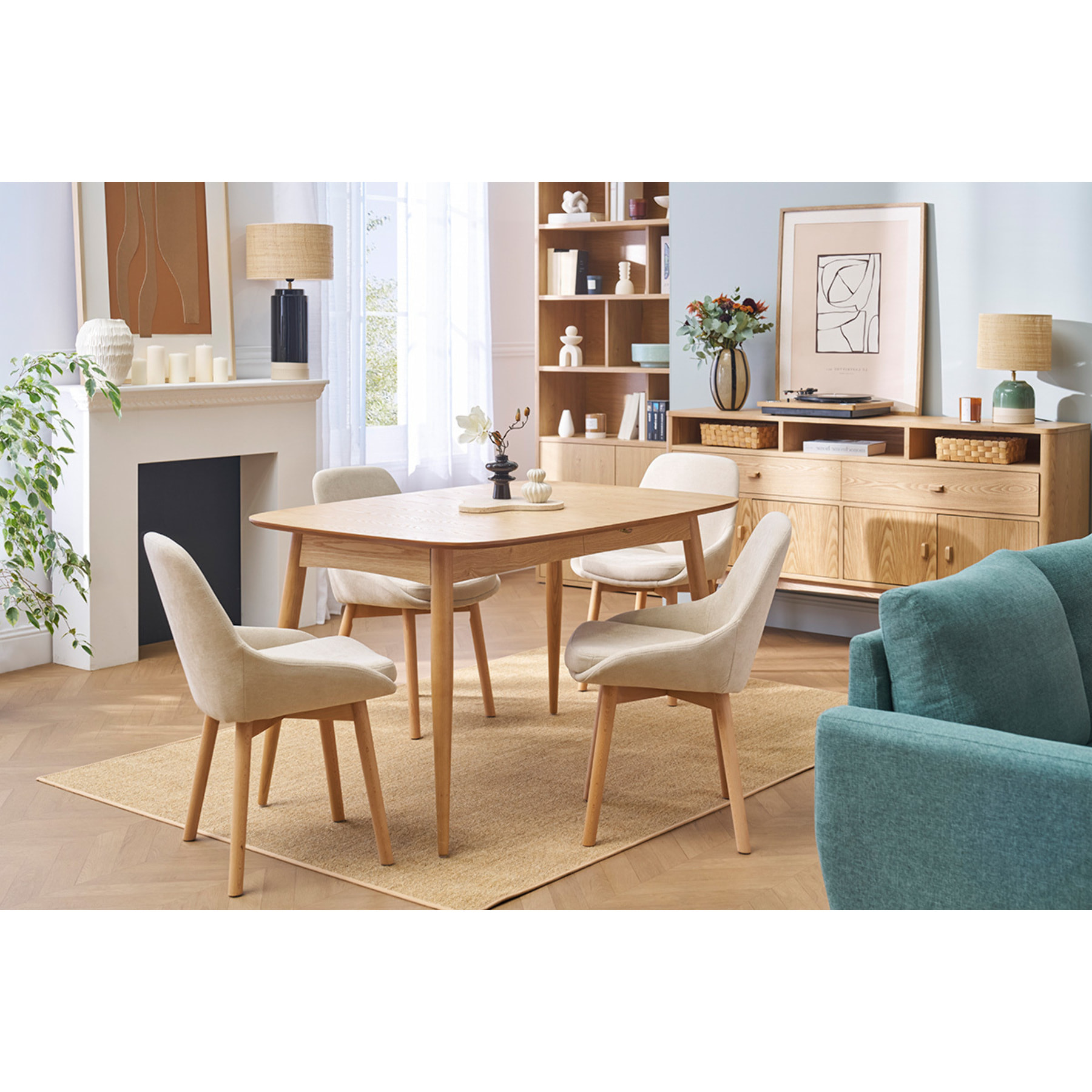 Chaises scandinaves en tissu chenille vert kaki et bois clair massif (lot de 2) HOLO