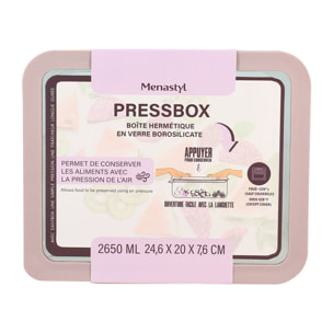 Boîte hermétique rectangulaire rose 2,6L PRESSBOX
