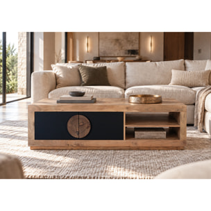 Table Basse en Bois d’Acacia 140 cm Style Rustique Contemporain