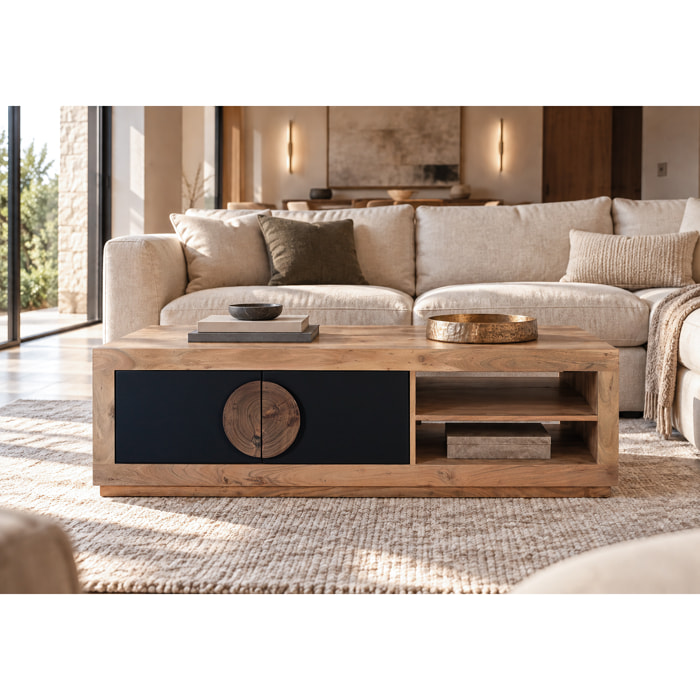 Table Basse en Bois d’Acacia 140 cm Style Rustique Contemporain
