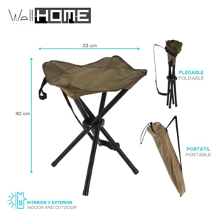 Well home taburete con 4 patas plegable en acero y poliéster 33x33x40cm