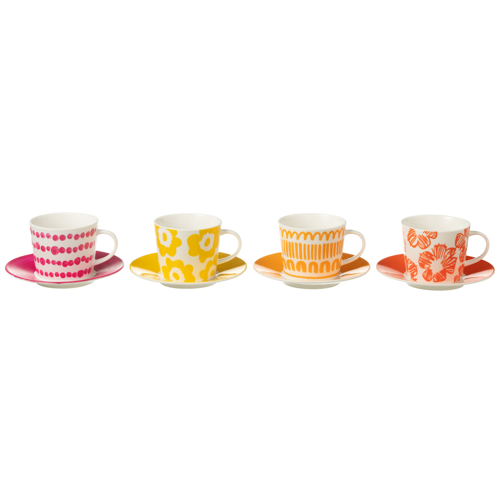 J-Line tasse + sous-tasse - céramique  - mix - large - coffret de 4 pcs