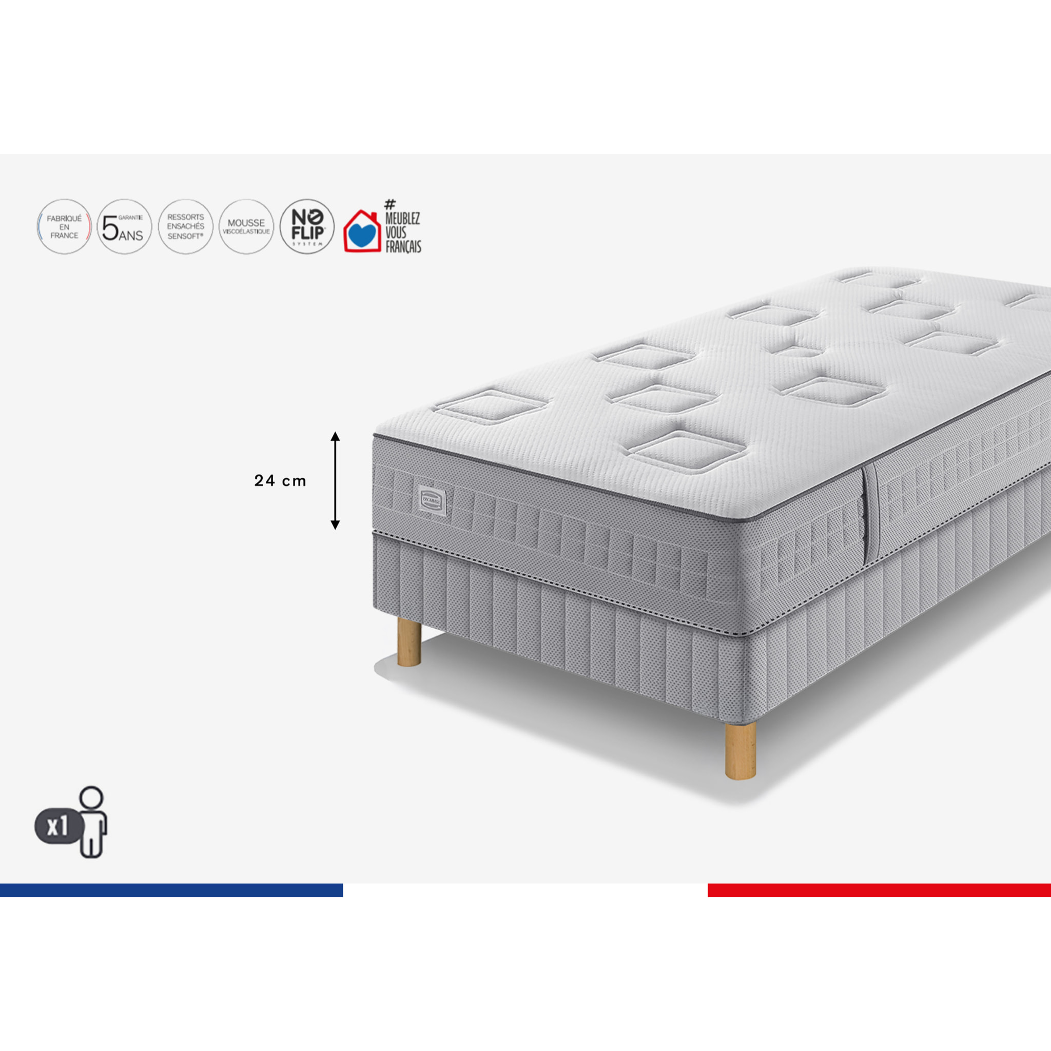 Ensemble CHALLENGE matelas H24 ressort ensachés, très ferme, sommier
