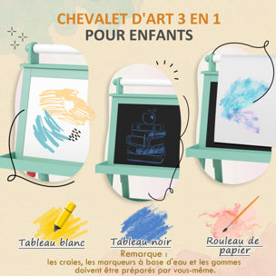 Tableau chevalet enfant 3 en 1 tableau double face enfant avec tableau blanc magnétique tableau à craie rangements bois vert