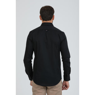 Camicia Uomo 2 Bottoni Button Down Slim Popeline Stretch Unito Nero