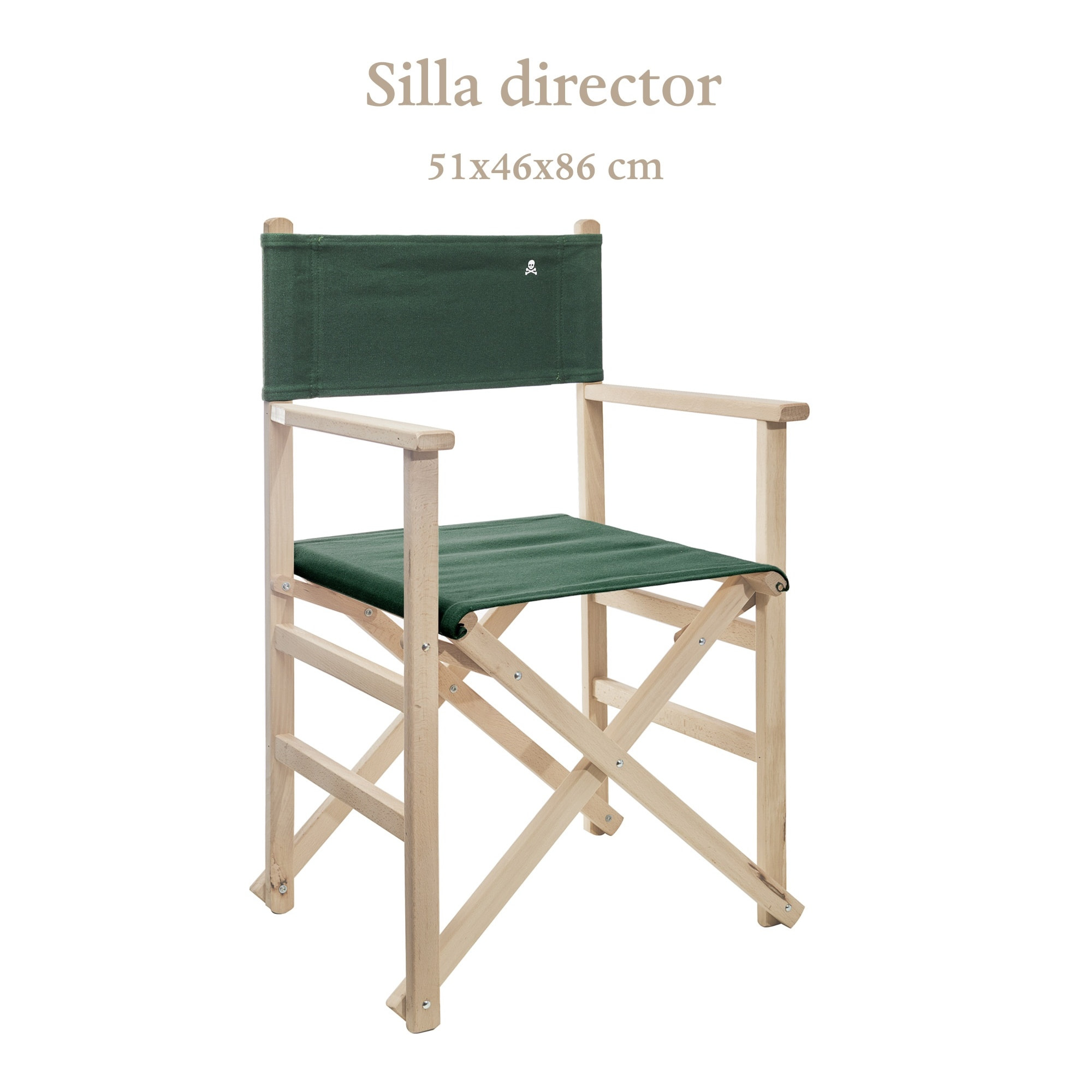 Sillón director plegable estructura sin barniz y lona color verde oscuro