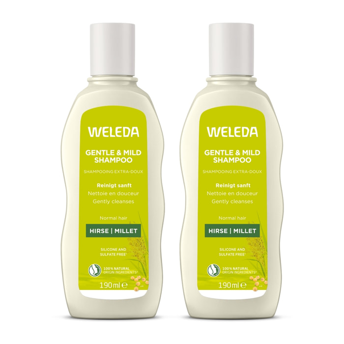 WELEDA - Duo Shampooing Extra-Doux Millet - Nettoie en douceur - Vegan* - Certifié Natrue** - Flacon 190 ml x 2
