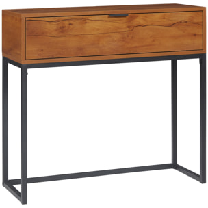 Console design - grand tiroir - dim. 80 x 30 x 76 cm - acier noir effet bois noyer