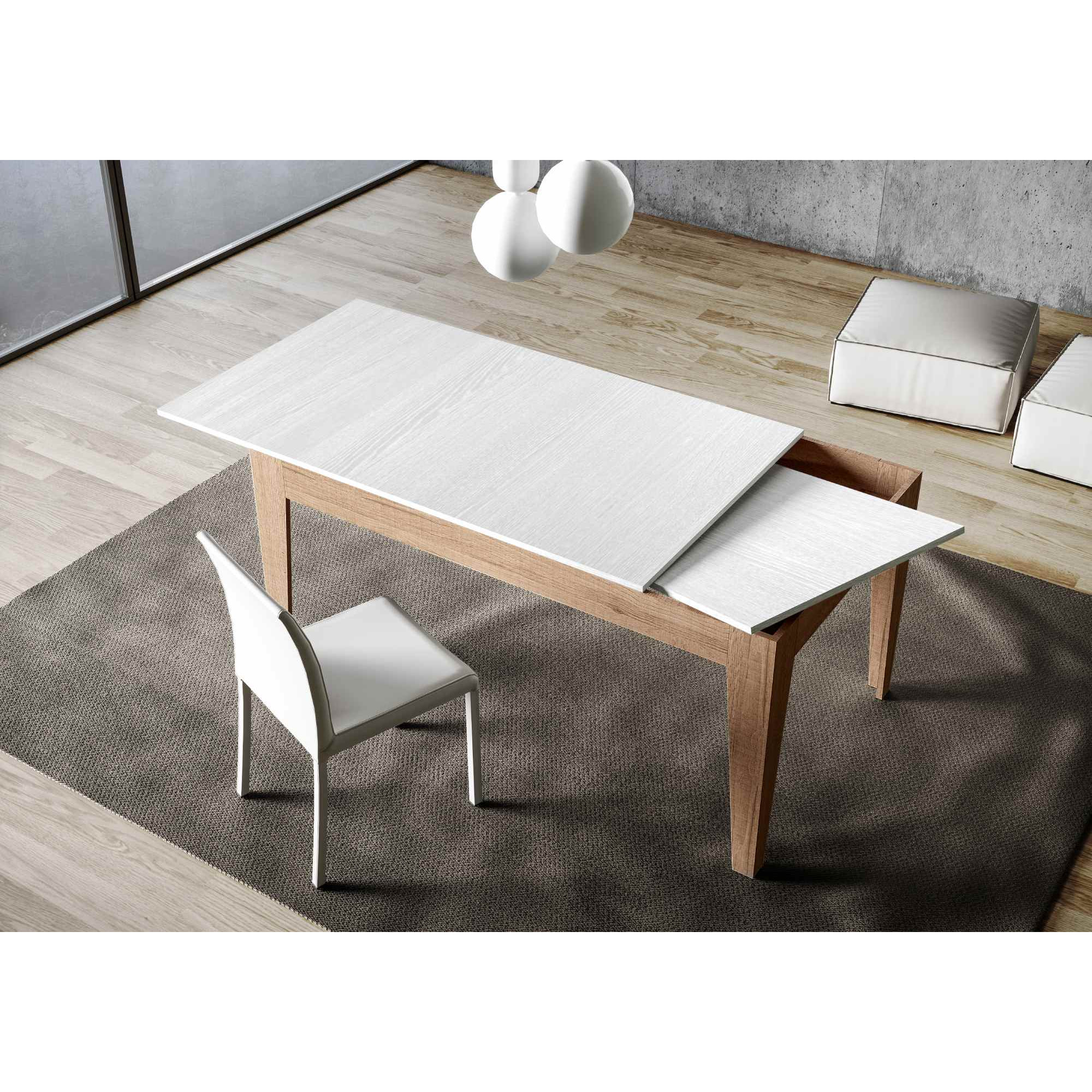 Tavolo allungabile 90x160/220 cm Cico Mix piano Bianco Frassino - base Quercia Natura