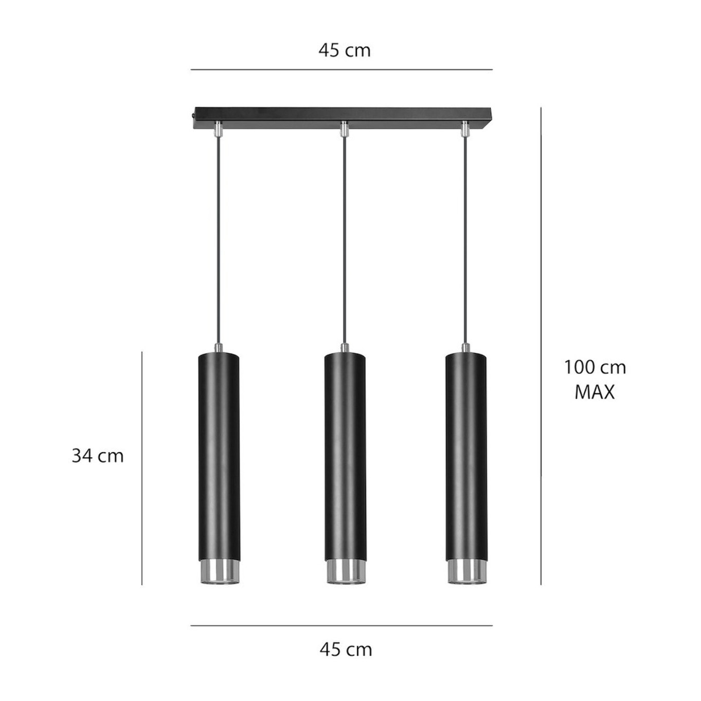 Lampada a sospensione Kibo in acciaio nero con finiture cromate