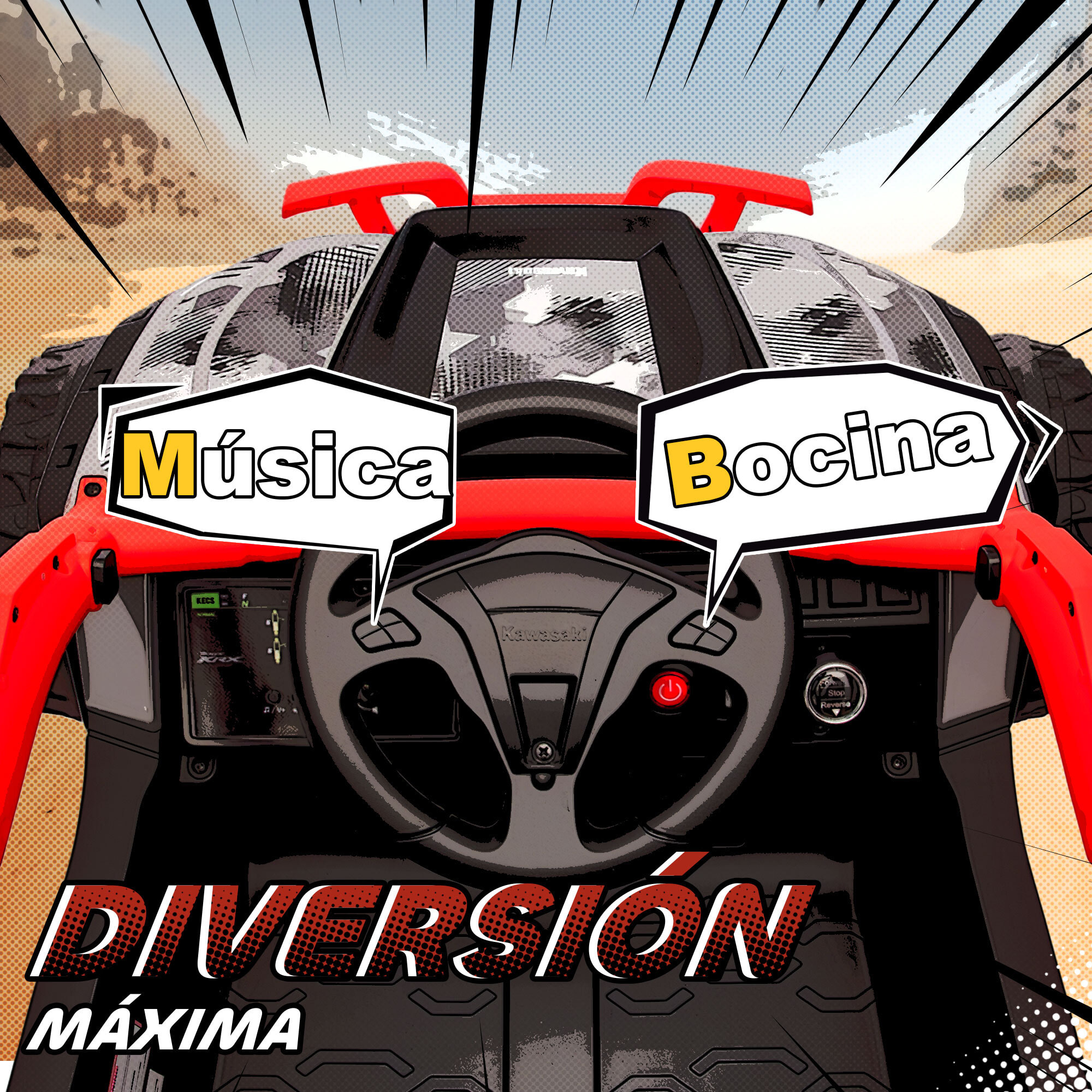 Coche Eléctrico para Niños 12V, Kawasaki Teryx KRX 1000, Coche de Batería UTV con 2 Motores, Control Remoto 2,4G, Suspensión Trasera, Faros, USB, para Niños de +3 Años, Rojo