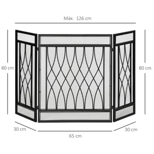 Salvachispas Plegable Pantalla Protectora de Chimenea 3 Paneles con Bisagras y Estructura de Metal Decorativa 126x3x80 cm Negro