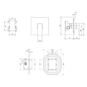 Façade mécanique Architectura Square Or brossé + corps encastré