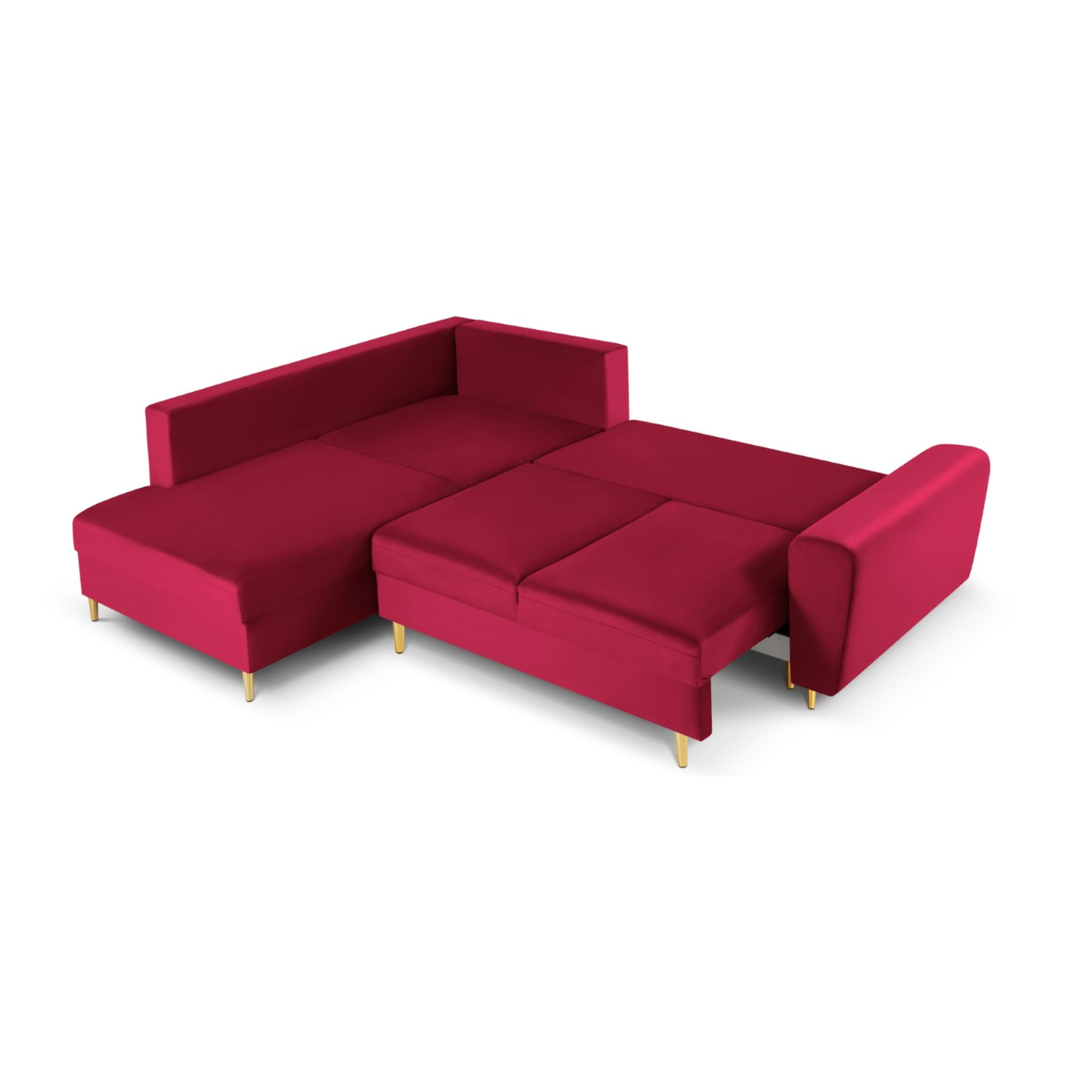 Canapé d'angle gauche convertible avec coffre de rangement "Kyoto" 5 places en velours rouge
