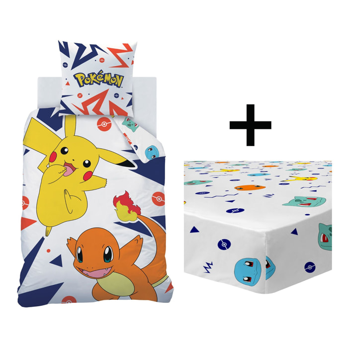 Parure de lit imprimée + drap housse 100% coton, POKEMON ZIGGY
