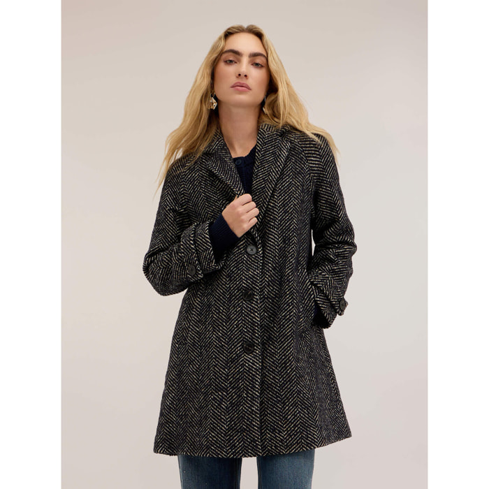 Motivi - Cappotto spigato misto lana - Nero