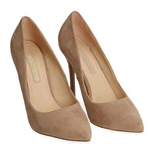 Zapatos de tacón de microfibra beige, tacón 11 cm