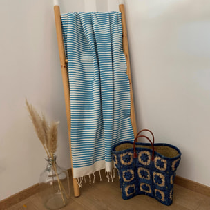 Fouta nid d’abeille traditionnelle XL - Yadara Turquoise - 190g/m²