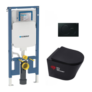 Pack WC bâti-support Geberit + WC Swiss Aqua Technologies sans bride + abattant SoftClose + plaque (SLIM-BlackInfinitio-A)
