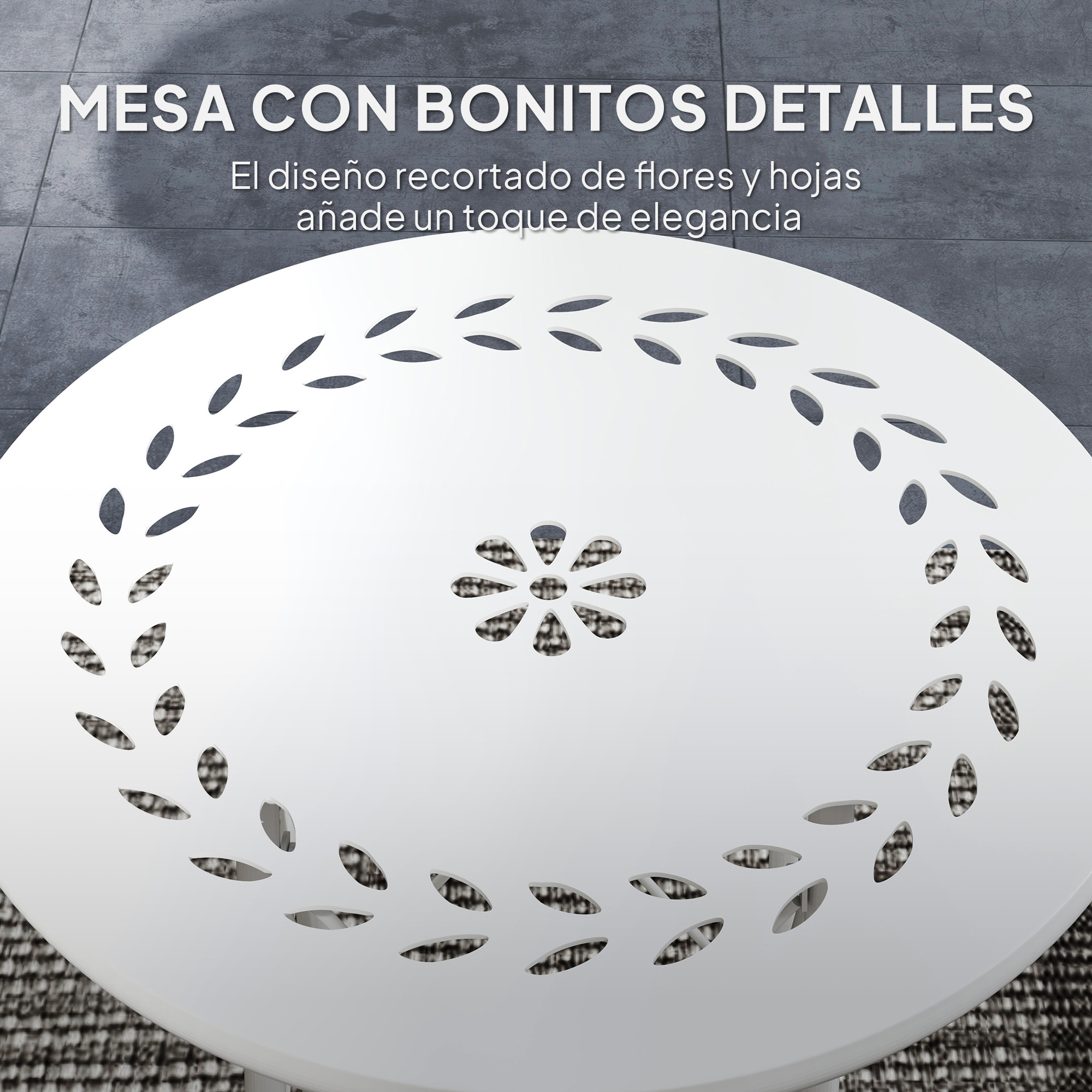 Mesa de Jardín Redonda Mesa de Terraza Exterior Ø40x50 cm con Patas Ajustables y Estructura en Forma de X Mesa para Exterior e Interior Blanco