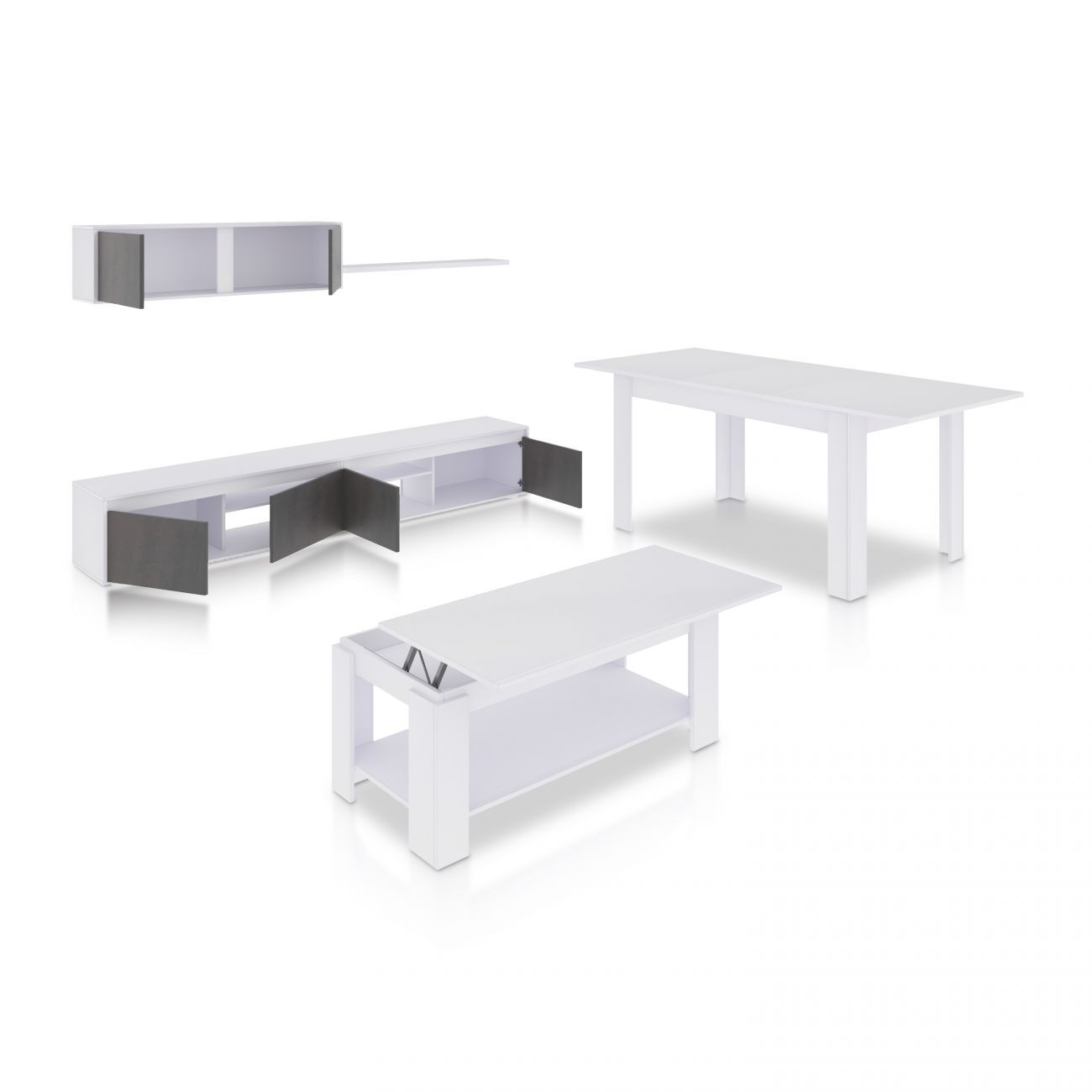 Pack salón con mesa de centro y mesa de comedor Arlet Max Blanco Artik (Blanco Mate) - Óxido