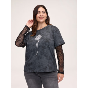 Fiorella Rubino - T-shirt con maniche in pizzo - Nero