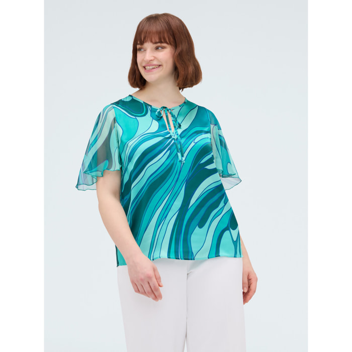 Fiorella Rubino - Blusa bimaterica con stampa - Verde