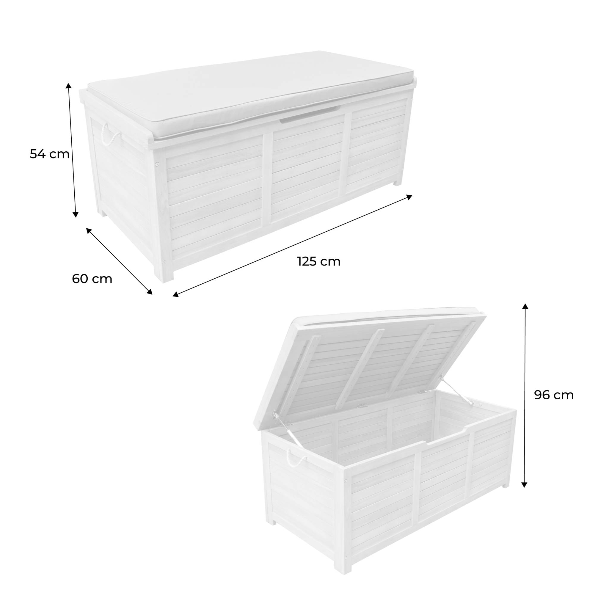 Coffre de jardin 200L en bois - Caja kaki - 125x60cm rangement coussins avec 2 vérins et poignées