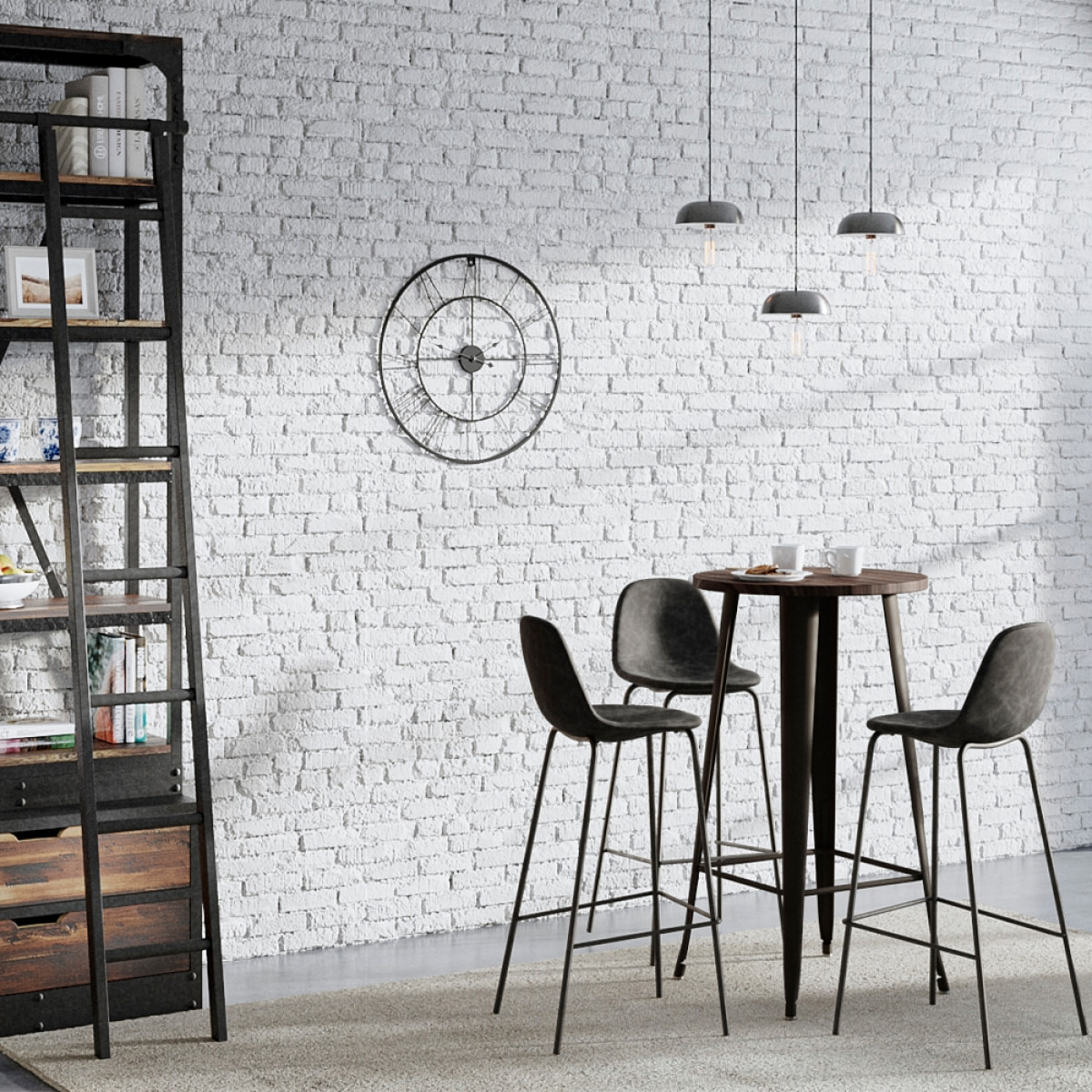 Lot de 2 chaises de bar 75 cm en cuir synthétique gris/noir - Henrik