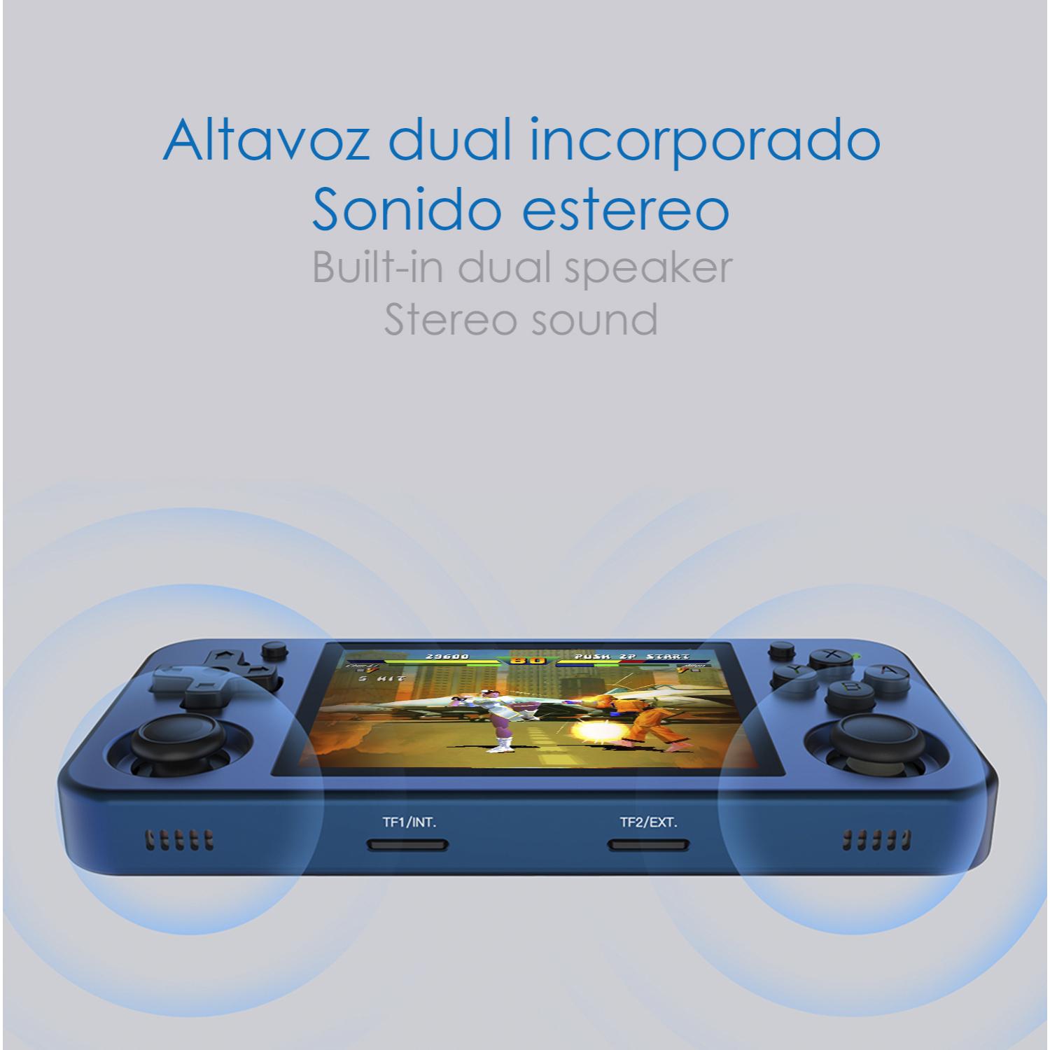 DAM Consola emulador multiplataforma RG353M. 3,5'' IPS; Quad Core 1,8GHz, 16GB+256GB. Android 11 + Linux. WiFi. +44.000 juegos. 14,5x1,4x7,2 Cm. Color: Azul