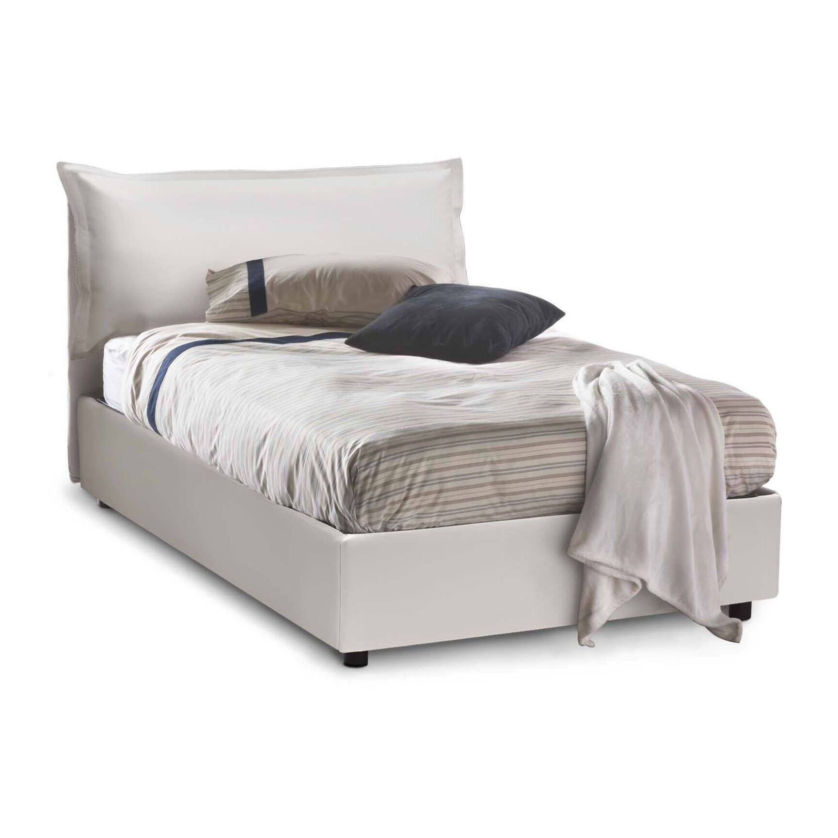 Letto piazza e mezza Latona, Letto contenitore con rivestimento in ecopelle, 100% Made in Italy, Apertura frontale, adatto per materasso Cm 120x190, Bianco