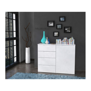 Commode dressing blanc laqué 1 porte, 4 tiroirs - SIENNA