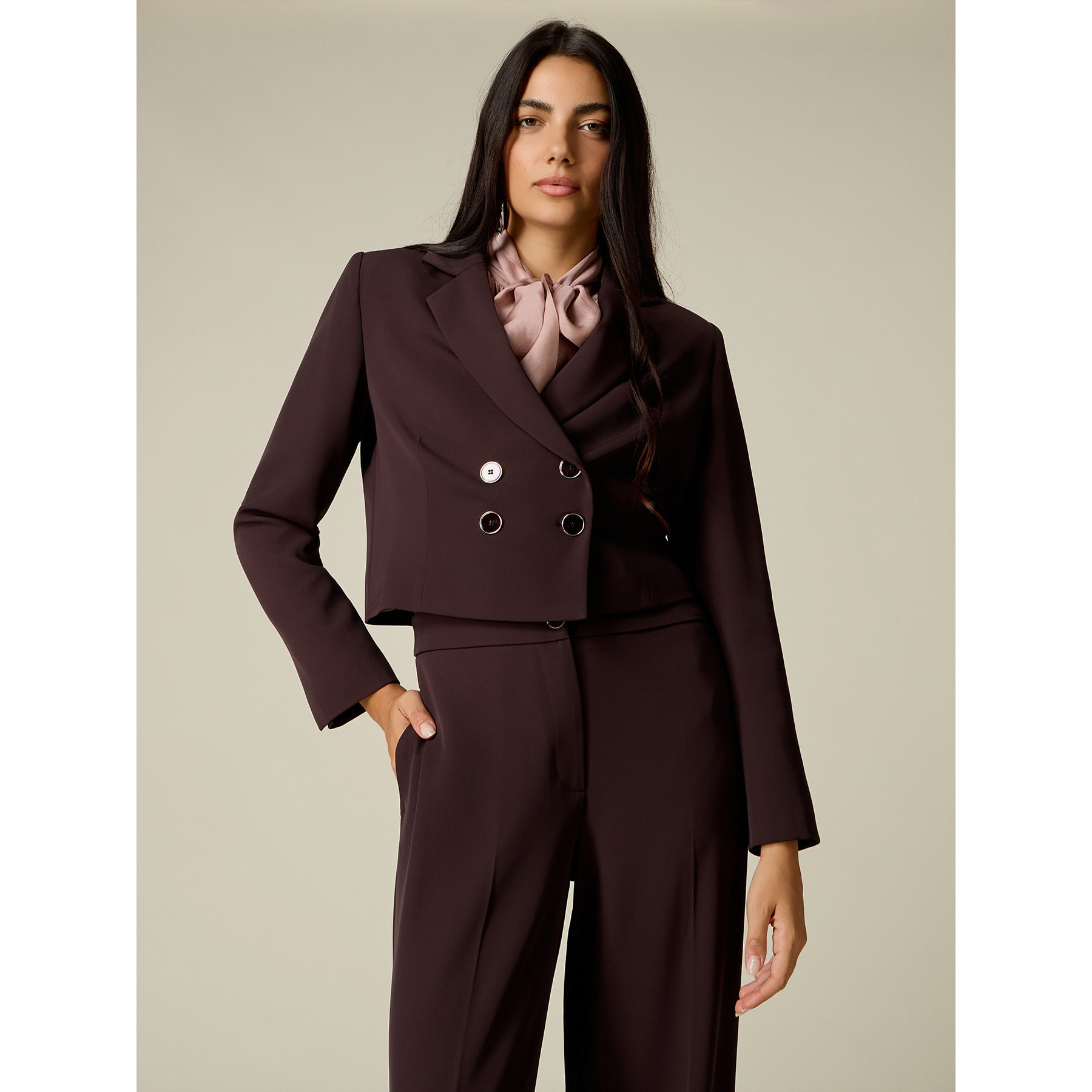 Oltre - Blazer cropped doppiopetto - Marrone