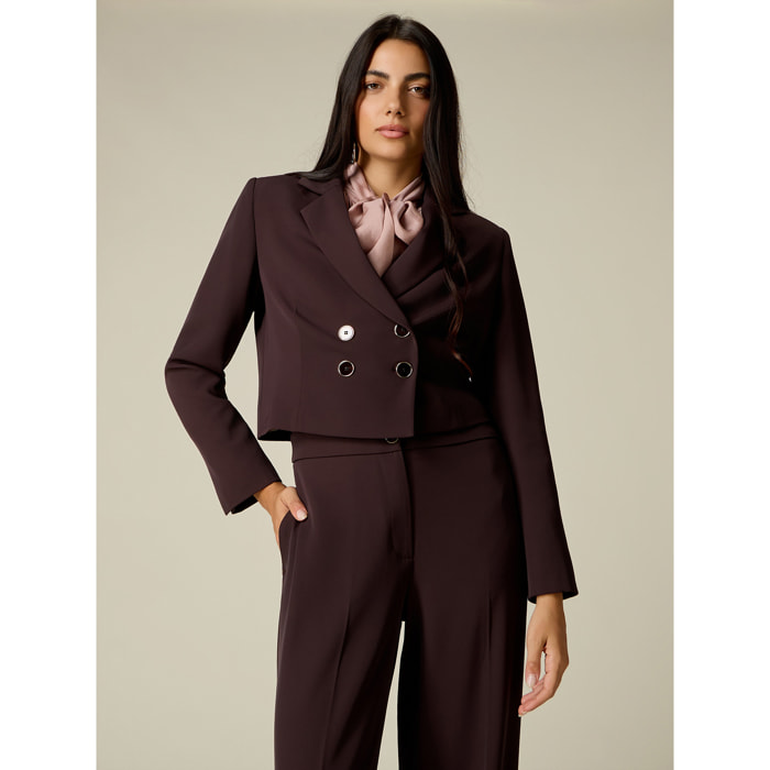 Oltre - Blazer cropped doppiopetto - Marrone