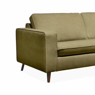 Canapé lit 3 places vert olive avec matelas 12cm d'épaisseur. fabriqué en France