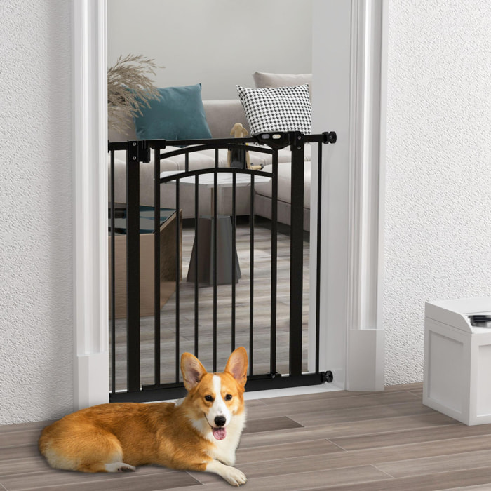 Barrière de sécurité pour chien extensible 74-80 cm, double verrouillage, fermeture automatique, barrière d'escalier à fixation par pression sans percer, hauteur 76 cm, noir