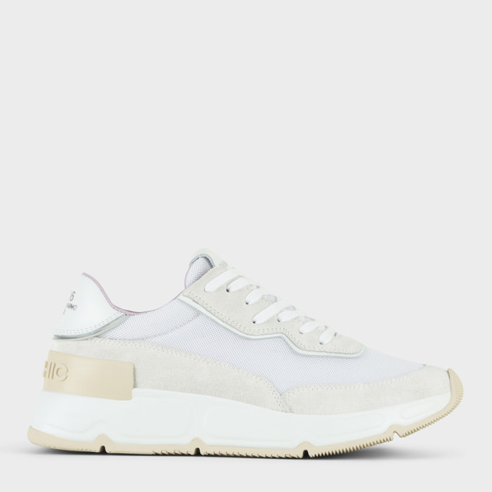 SNEAKER MUJER P06 DE MESH ANTE Y PIEL EFECTO ESPEJO BLANCO