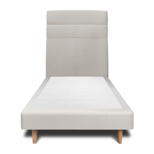 Lit avec tête de lit bandes horizontales velours et sommier tapissier Ep14