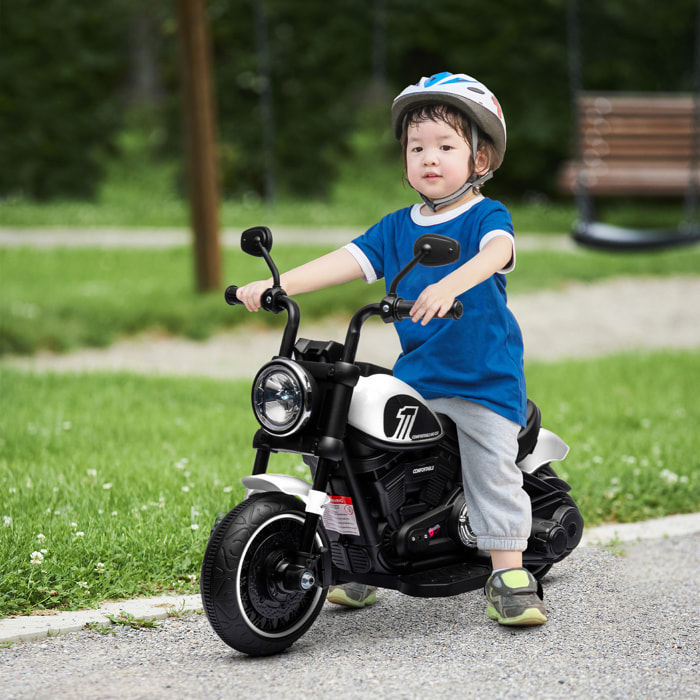 Moto Eléctrica para Niños de 18-36 Meses, Moto Eléctrica Infantil con Batería 6V, Faro y Ruedas Auxiliares Desmontables, Carga 25 kg, Blanco