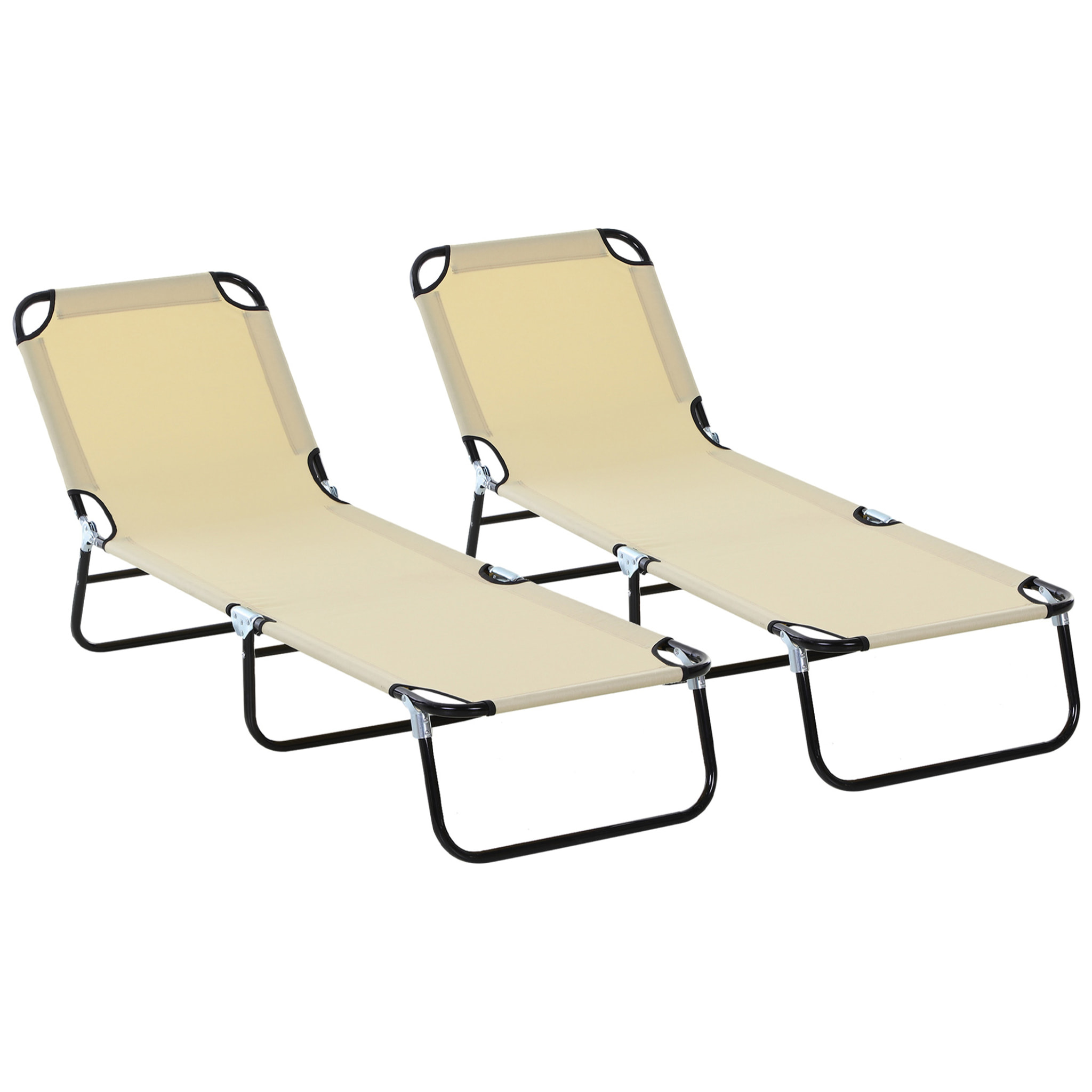 Conjunto de 2 Tumbonas Plegables Tumbonas de Jardín Reclinables con Respaldo Ajustable en 5 Niveles Carga 120 kg para Terraza Piscina 188x56x28 cm Beige