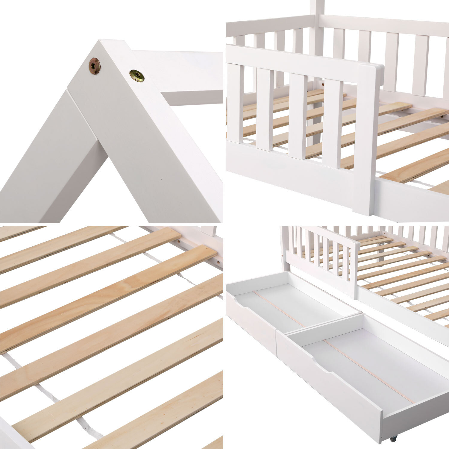 Lit cabane pour enfant 190x90cm blanc avec tiroirs MARCEAU