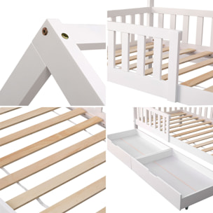 Lit cabane pour enfant 190x90cm blanc avec tiroirs MARCEAU
