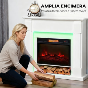 Chimenea Eléctrica Empotrable con Efecto de Llama 3D, Tira de Luz LED RGB, Chimenea Decorativa, 1800W, Temporizador, Termostato Digital, Mando a Distancia, para 30 ㎡, Blanco