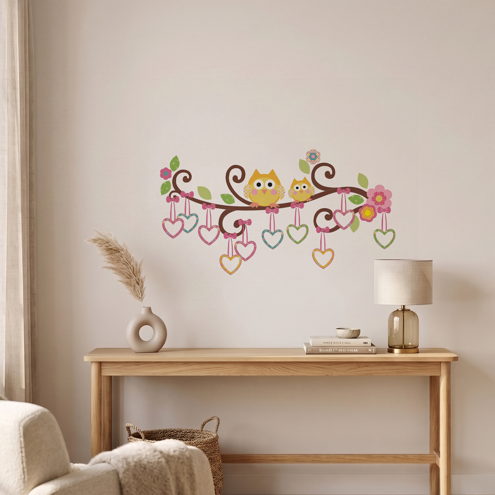 Stickers Muraux décoration adhésifs hiboux et cœurs sur un arbre