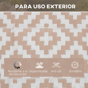 Alfombra de Exterior 182x274 cm Alfombra Reversible con Patrón Geométrico de Rombos Impermeable para Terraza Balcón Patio Camping Playa Blanco y Café