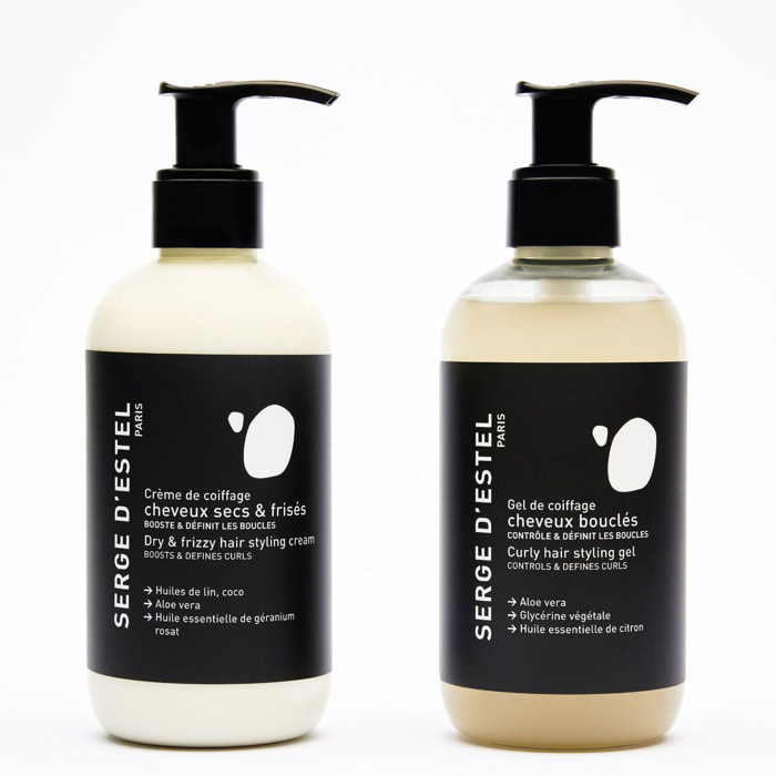 Cheveux Bouclés - Coffret Gel et Crème de Coiffage 2x250ml